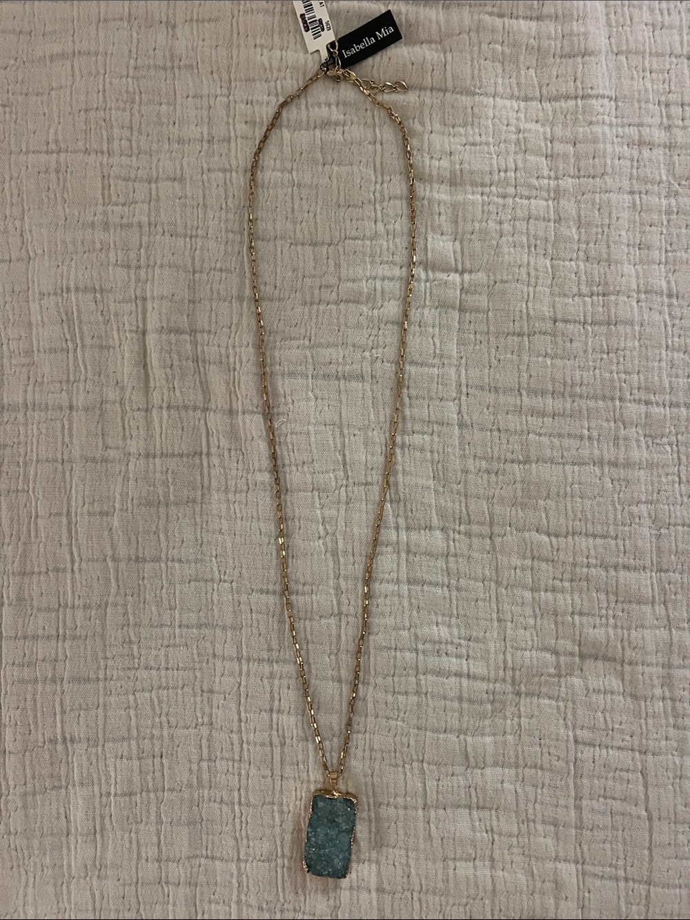 Gold Chain Necklace with Blue Druzy Pendant
